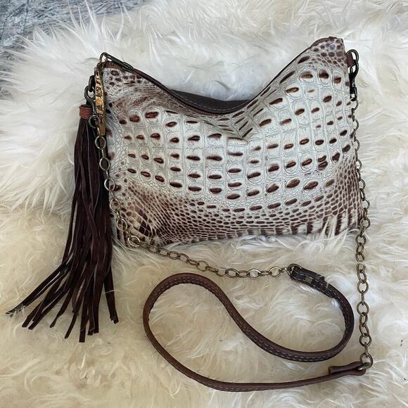 Canoe Leather Reversible Crossbody Bag | Tassel, Croc Print, Chain Strap NWOT - Picture 1 of 11